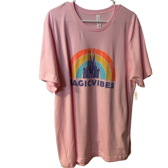 Bella Canvas Tops - Unisex Retro Breathable Disney World Castle Crew Neck Cotton Blend Tee Large